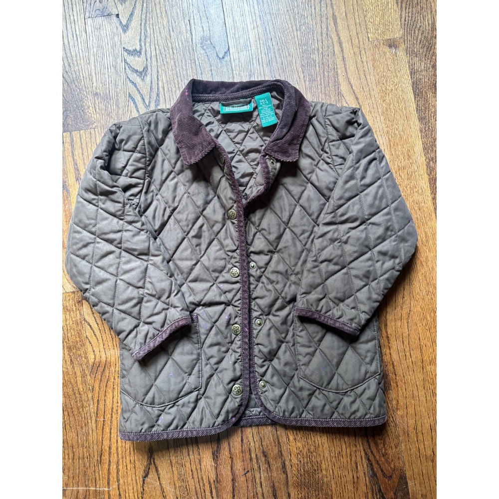 L.L.Bean Quilted Barn Jacket Brown Corduroy Collar Girls M 5-6